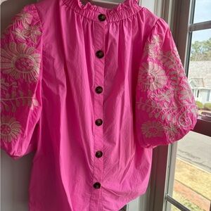 Pink Blouse with Embroidered Sleeves